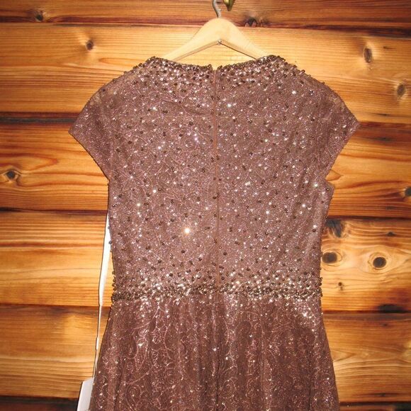 MAC DUGGAL 20371 Womens Brown Embellished Cap Sleeve A Line Dress - Picture 11 of 15